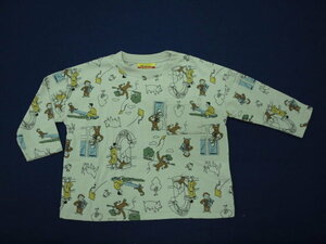 新品　PN3475-90　30%OFF　おさるのジョージ　長袖Tシャツ　総柄　カーキ　レターパック発送（代引き不可）