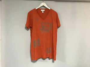 本物ディーゼルDIESELコットンVネックプリント半袖TシャツメンズサーフアメカジミリタリーワークビジネススーツオレンジXLチュニジア製