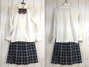 【as295】愛知県 神丘中学校 女子用学生服 制服 長袖カッターシャツ+夏服スカート??+リボン