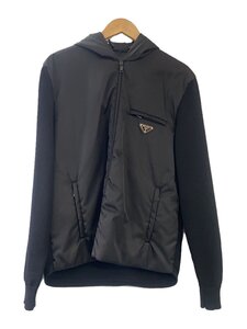 PRADA◆23AW/ウール×RE ナイロン ギャバジンフーディ/ジャケット/48/ナイロン/BLK/UMG026