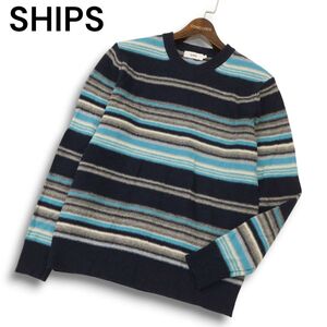 SHIPS シップス 秋冬 ウール100％★ マルチ ボーダー ニット セーター Sz.M　メンズ　C4T08300_9#K