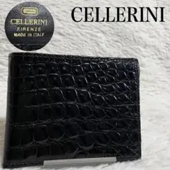 美品 CELLERINI シャイニング クロコダイル 型押し 折り財布 お札入れ