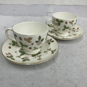 O716-P4-416 WEDGWOOD ウェッジウッド ワイルドストロベリー カップ＆ソーサー 2客 ペア セット まとめ 洋食器 金彩 ⑦