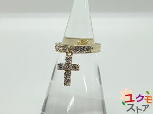 【送料無料】STAR JEWELRY スタージュエリー K14 ピンキーリング サイズ #3 ジルコニア イエローゴールド スイング クロスモチーフ 十字架