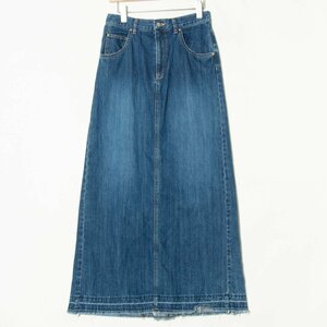 SLOBE IENA LE DENIM スローブイエナ サイズ38 USED加工 フリンジ マキシ丈スカート インディゴブルー コットン100％ レディース 通年