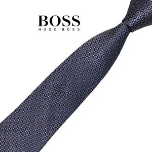 ★細め★パターン柄★HUGO BOSS★高級ネクタイ パープル系 ヒューゴボス シルク USED プレス済み ネコポス可 t1044