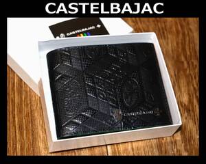 送料無料 即決【未使用】 CASTELBAJAC ★ タタン 牛革 二つ折り財布 ★ カステルバジャック 税込定価1万7600円 067614 BK