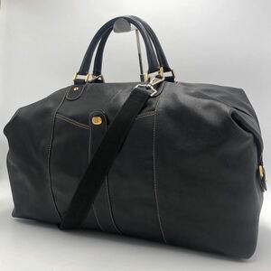 1円~[極美品] dunhill ダンヒル 2way メンズ ビジネス ボストンバッグ 斜め掛け 大容量 イタリア製 本革 オールレザー 通勤 旅行 ゴルフ 黒