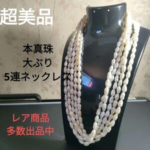 ひ212 超美品　本真珠　淡水パール　5連ネックレス　SILVER