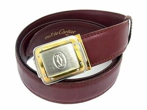 1円 Cartier カルティエ マストライン サントス レザー ゴールド金具 シルバー金具 ベルト レディース メンズ ボルドー系 FE0584