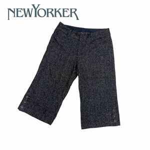 a48 ほぼ美品 ♪ 日本製 NEWYORKER ニューヨーカー ハーフパンツ ボトムス ズボン パンツ レディース 半パン シルク混 ダークグレー系 13