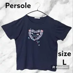 Persole ペルソール プリント 半袖 Tシャツ トップス ネイビー L