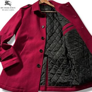 極美品/Lサイズ●バーバリーブラックレーベル メルトン ピーコート ジャケット BURBERRY BLACK LABEL ウール 中綿キルティング 希少赤系