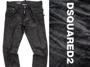 新品7.2万【DSQUARED2ディースクエアード】伊製/立体的な加工が大人の美脚を作り上げるデニムレザーウォレットチェーン付SLIM JEAN/C719