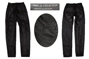 K-4385★美品★COMME CA COLLECTION コムサ コレクション ファイブフォックス★ブラック黒 裏地付き 本革 牛革 レザー パンツ 2 76cm