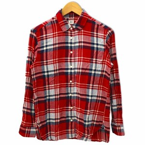 ユニクロ UNIQLO レギュラーカラー 長袖 コットン フランネル チェックシャツ S RED レッド 231-403552 レディース