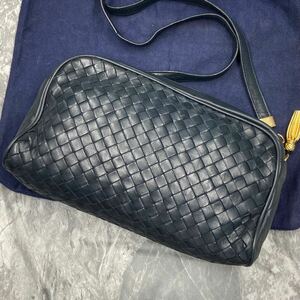 【極美品】BOTTEGA VENETA ボッテガヴェネタ 2way サコッシュ ショルダー セカンドバッグ クラッチ イントレチャート レザー ネイビー