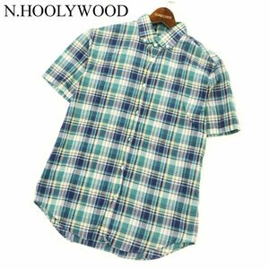 N.HOOLYWOOD ミスターハリウッド 春夏 ラウンドカラー★ 半袖 ボタンダウン チェック シャツ Sz.36　メンズ 日本製　C3T06104_7#A