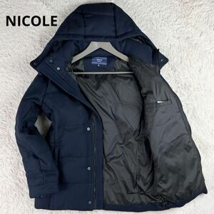 【美品】 NICOLE ニコル 【圧倒的高級感】 メンズ ダウンジャケット アウター 中綿 鹿の子 フード着脱可 ネイビー 紺 ビジネス 紳士 秋冬