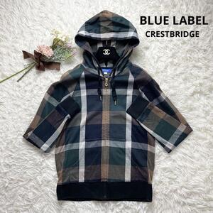 秋冬カラーBLUELABEL CRESTBRIDGE ブルーレーベルクレストブリッジ パーカー アウター トップス チェック 長袖 緑 グリーン 38 M 秋冬