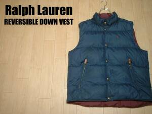 高級POLO by RALPH LAURENリバーシブル2WAYダウンベストL紺ネイビー&バーガンディ正規ラルフローレンDOWN VEST羽毛ジレジャケットOUTDOOR