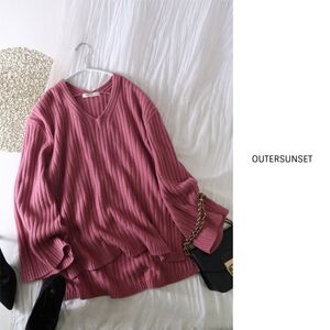 アウターサンセット OUTERSUNSET☆ワイドスリーブ 前後Vネック ウールリブニット フリーサイズ☆A-O 6888