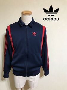 adidas アディダス 70s 80s ヴィンテージ ジャージ トラックトップ トップス ジャケット サイズM 長袖 ネイビー赤