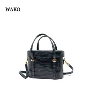 ☆美品☆ WAKO 銀座和光 ワコー/リザード 型押し・グリーン系色 /2way ハンドバッグ バニティバッグ ショルダーバッグ