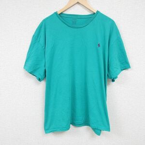 XL/古着 ラルフローレン Ralph Lauren 半袖 ブランド Tシャツ メンズ ワンポイントロゴ 大きいサイズ コットン クルーネック 青緑 24jun26