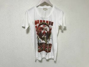 美品本物ディーゼルDIESELコットンビーズプリントタイトTシャツ白ホワイトXSレディースメンズ旅行トラベルロックバンT