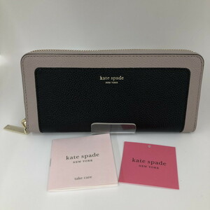 美品 Kate spade ジッピーウォレット PWRU7100 ブラック/ベージュ [jgg]