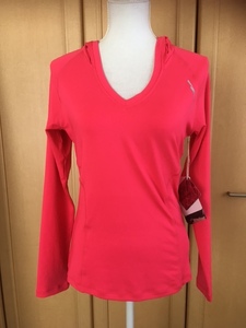 フード付き長袖Tシャツ 赤ーピンク系 M～Lぐらい 新品タグ付き
