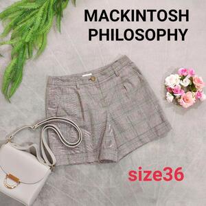 MACKINTOSH PHILOSOPHY チェック柄 ワンタック ショートパンツ 表記サイズ36 S 千鳥格子 緑グリーン&ピンク9247