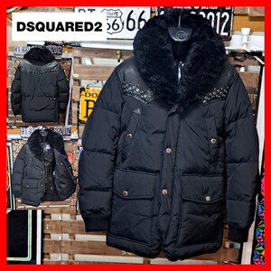 ゴージャス！　Dsquared2　ディースクエアード　襟ボア　スタッズ　レザー　ドンキー　ダウンジャケット　46 ブラック