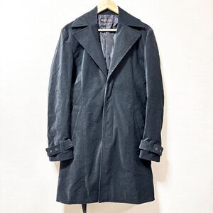 美品◎華やかデザイン！【MORGAN HOMME】モルガンオム トレンチコート 黒 ベルベット ベルト ベロア 日本製 メンズ サイズS/Y21632SS