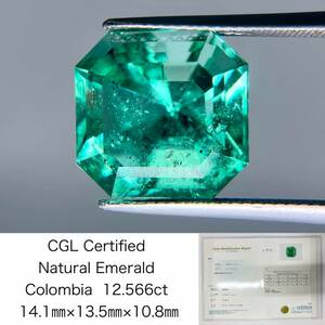 エメラルド 12.566ct 宝石ソーティング付き コロンビア産　14.1×13.5×10.8 ルース（ 裸石 ） 2146S