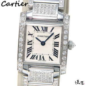 【フルダイヤ】カルティエ タンクフランセーズ SM 全面ダイヤ 極美品 レディース 時計 Cartier 俵屋