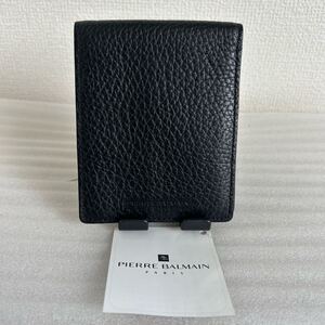 1000円〜 PIERRE BALMAIN ピエールバルマン 二つ折り財布 ブラック 黒 レザー 牛革 美品 メンズ インバッグ 服飾小物