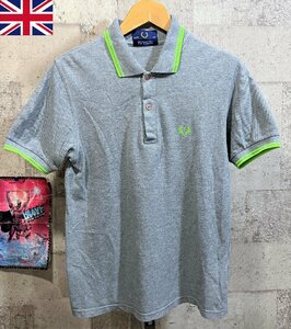 英国製 フレッドペリー ライン ポロシャツ グレー 36 メンズ UK イングランド製 FRED PERRY