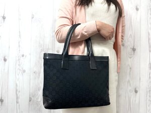 美品 GUCCI グッチ GGキャンバス ハンドバッグ トートバッグ バッグ キャンバス×レザー 黒 A4収納可 79985