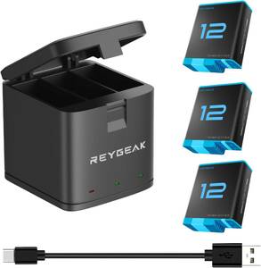 充電器 + 3 × バッテリー REYGEAK GoPro用 Hero11 Hero10 Hero9 バッテリー ゴープロ用 充電