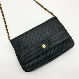 希少 CHANEL シャネル マドモアゼル チェーンショルダーバッグ ハンドバッグ 斜めがけ クロスボディ ブラック ラムスキン ココマーク 