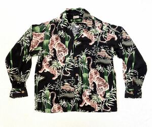 ★美品 SUN SURF サンサーフ 虎 × 竹 レーヨン 長袖アロハシャツ SizeS★