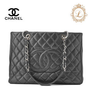 CHANEL シャネル ショルダーバッグ トートバッグ マトラッセ GST チェーントート キャビスキン 黒 シルバー金具 レディースバッグ　ブラン