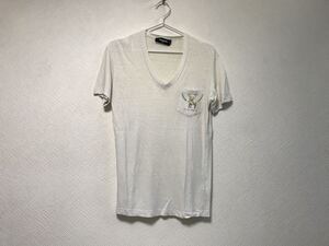 本物ディースクエアードDSQUARED2コットンプリントVネック半袖Tシャツメンズサーフアメカジミリタリーストリート白ホワイトXSイタリア製