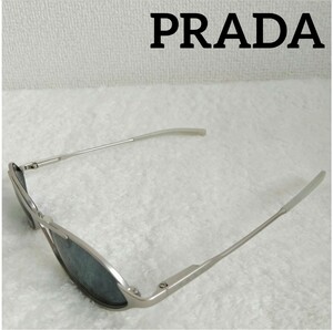 1円〜 S45 PRADA プラダ サングラス アイウェア メタリック 軽量 軽い つけ心地軽やか シルバー オーバル オーバルレンズ ブランド小物 