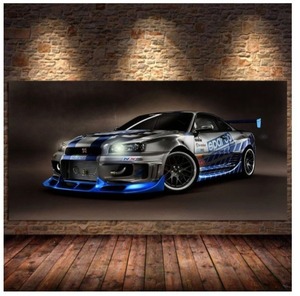 ★☆【大人気!!】スカイライン R34 GTR ワイルドスピード ブライアン ポスター キャンバス 壁紙 絵画 アート フレームなし 60x120cm☆★