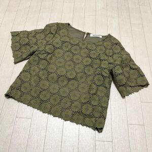 和351★ MISCH MASCH ミッシュマッシュ 半袖 ブラウス レース M カーキ レディース