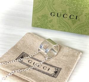 【即決/送料込み】GUCCI/グッチ スクエアホール/Gロゴ ネックレス/ペンダント Gカット シルバーリング(size17号相当