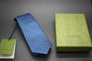 未使用 グッチ GG LOGO MONOGRAM TIE GGロゴ シルクジャガード モノグラム ネクタイ ブルー レア